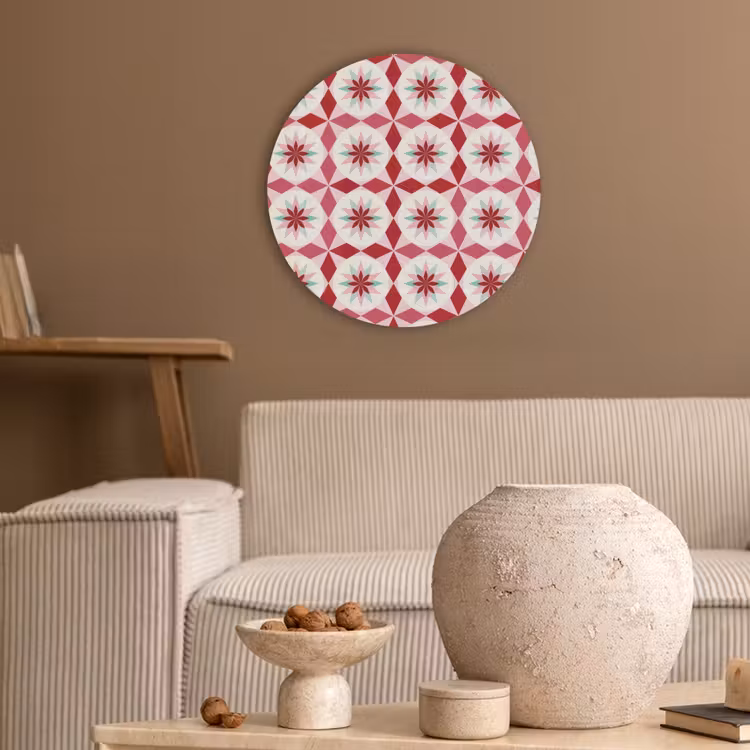 Tegelpatroon - Sterren - Retro - Roze - Mintgroen Akoestische PET Vilt - Rond klein 838 -sfeer1