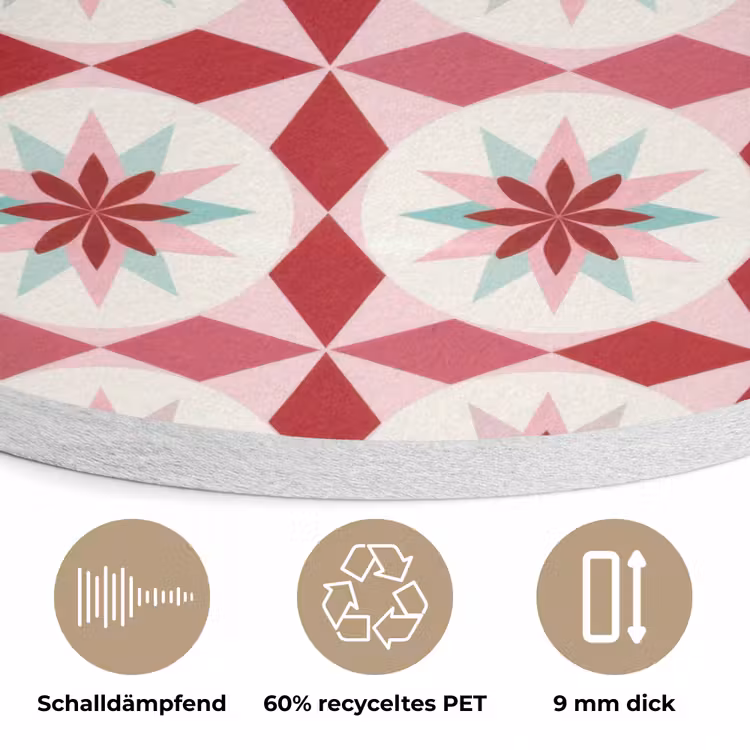 Tegelpatroon - Sterren - Retro - Roze - Mintgroen Akoestische PET Vilt - Rond klein 838 -closeup_DE