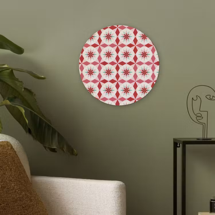 Tegelpatroon - Sterren - Retro - Roze - Mintgroen Akoestische PET Vilt - Rond klein 838 -sfeer2
