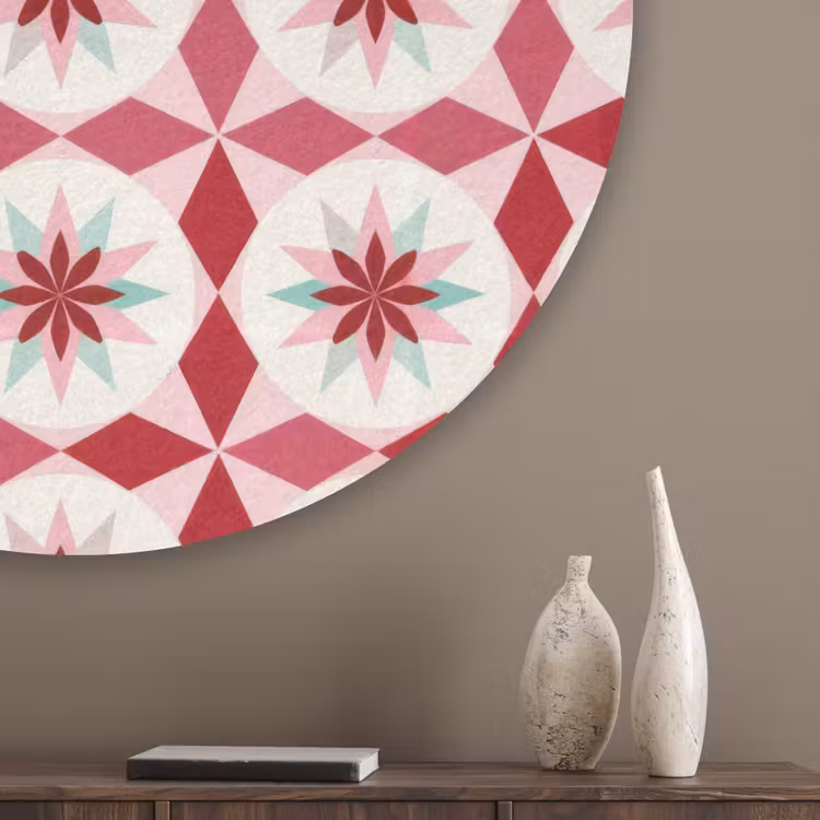 Tegelpatroon - Sterren - Retro - Roze - Mintgroen Akoestische PET Vilt - Rond klein 838 -sfeer5_closeup