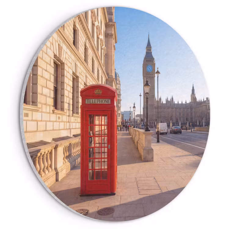 Telefooncel - Rood - Londen - Stad - Architectuur Akoestische PET Vilt - Rond klein -3d