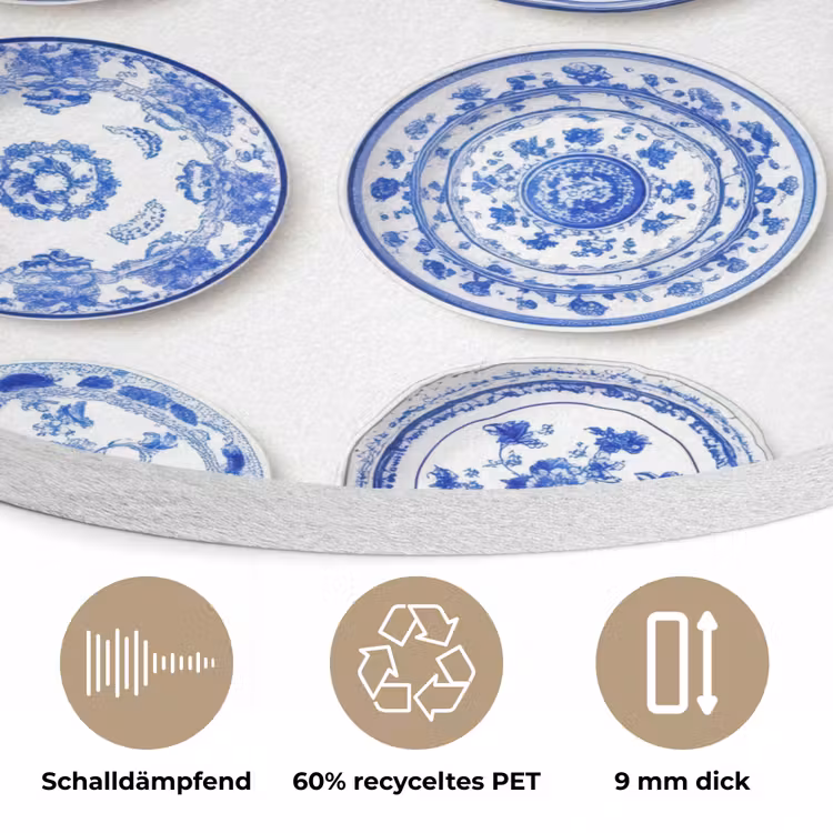 Borden - Bloemen - Patroon - Blauw Akoestische PET Vilt - Rond klein 838 -closeup_DE