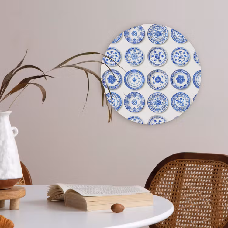 Borden - Bloemen - Patroon - Blauw Akoestische PET Vilt - Rond klein 838 -sfeer3