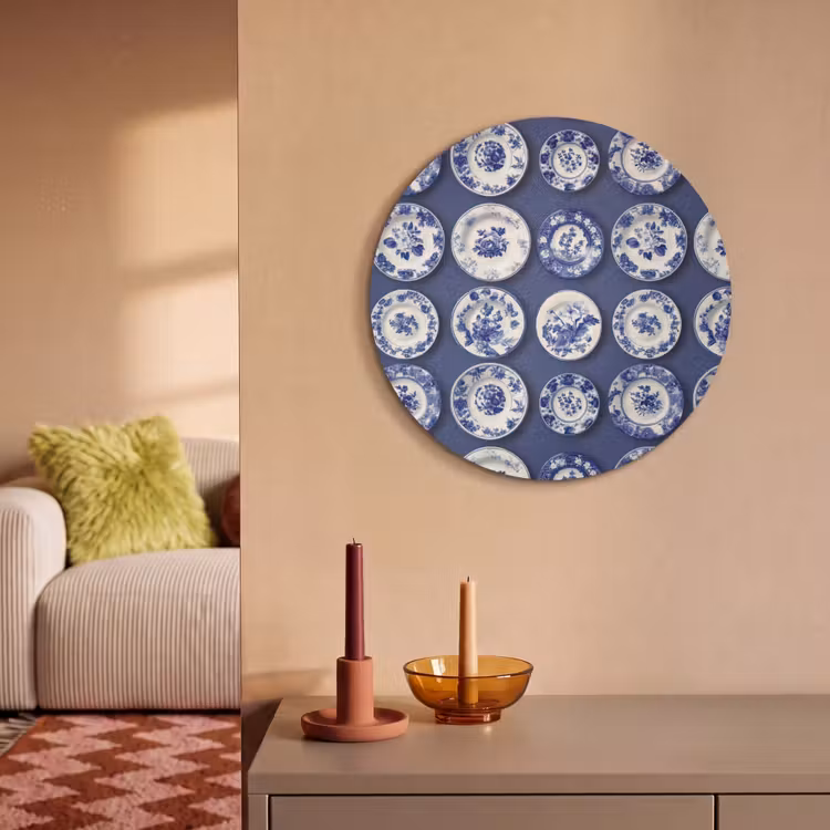 Borden - Floraal - Blauw Akoestische PET Vilt - Rond klein 838 -sfeer1