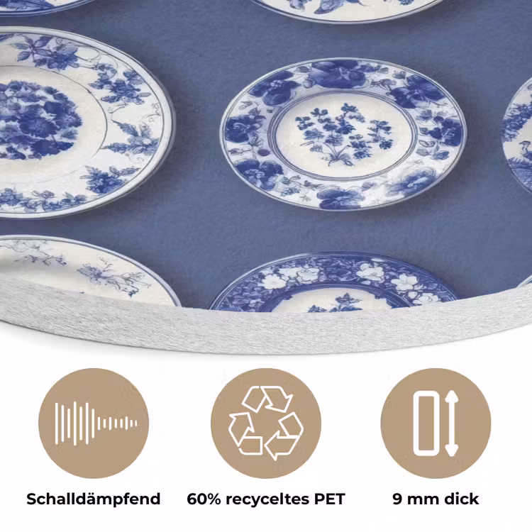 Borden - Floraal - Blauw Akoestische PET Vilt - Rond klein 838 -closeup_DE
