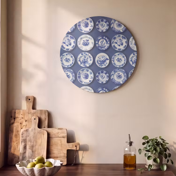 Borden - Floraal - Blauw Akoestische PET Vilt - Rond klein 838 -sfeer2