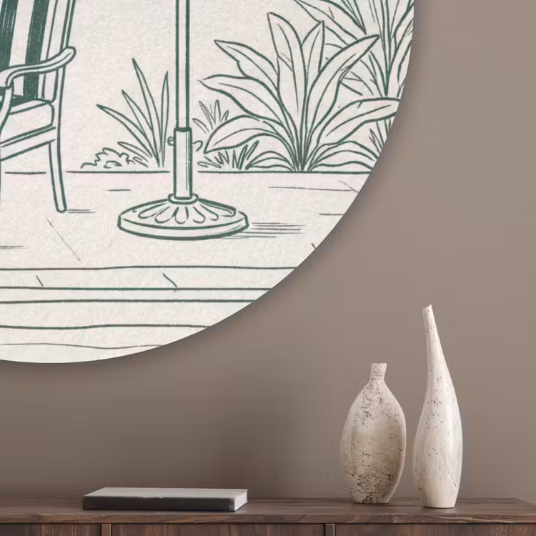 Terras - Illustratie - Groen Akoestische PET Vilt - Rond klein -sfeer5_closeup
