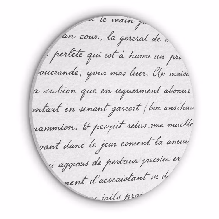 Tekst - Handschrift - Klassiek - ZwartWit Akoestische PET Vilt - Rond klein -3d