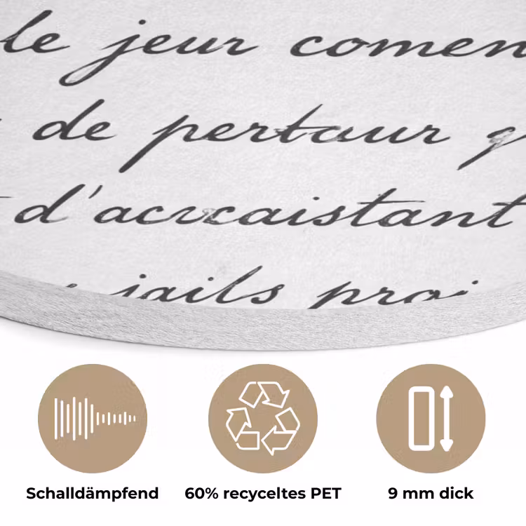Tekst - Handschrift - Klassiek - ZwartWit Akoestische PET Vilt - Rond klein -closeup_DE
