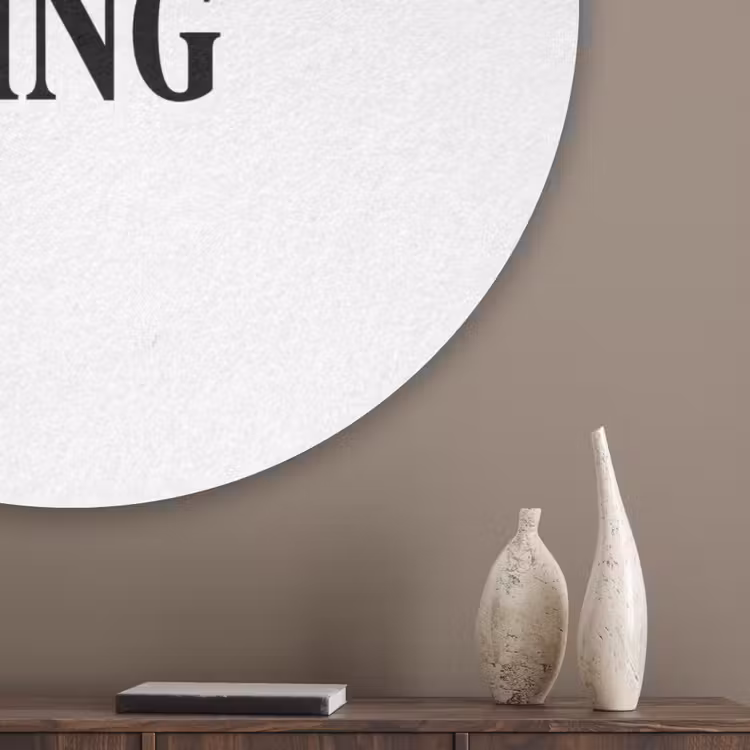 Tekst - Modern - Zwart - Wit Akoestische PET Vilt - Rond klein -sfeer5_closeup