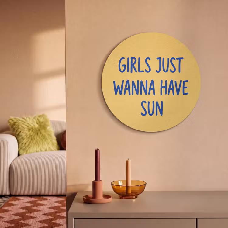 Tekst - Zon - Zomer - Modern - Geel Akoestische PET Vilt - Rond klein -sfeer1