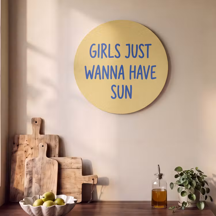 Tekst - Zon - Zomer - Modern - Geel Akoestische PET Vilt - Rond klein -sfeer2