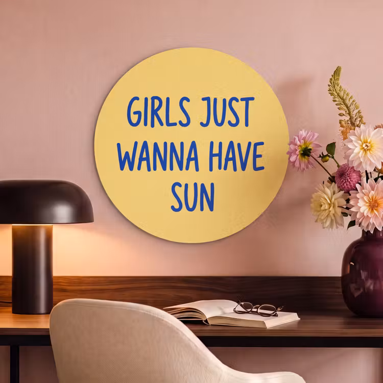 Tekst - Zon - Zomer - Modern - Geel Akoestische PET Vilt - Rond klein -sfeer3