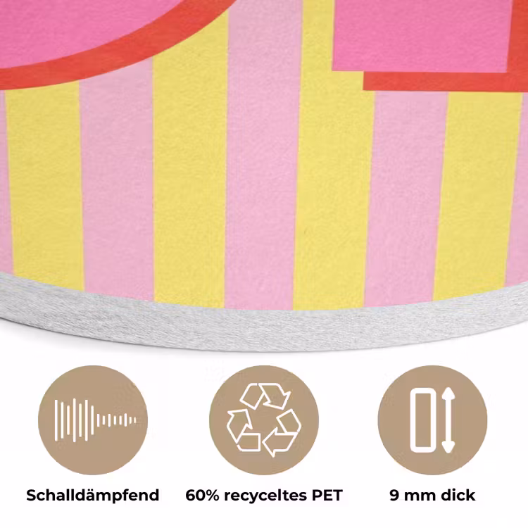 Tekst - Strepen - Roze Akoestische PET Vilt - Rond klein -closeup_DE
