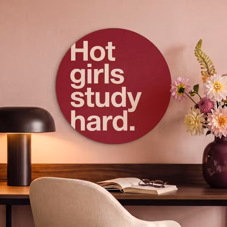 Tekst - Studie - Motivatie - Modern - Rood Akoestische PET Vilt - Rond klein -sfeer3