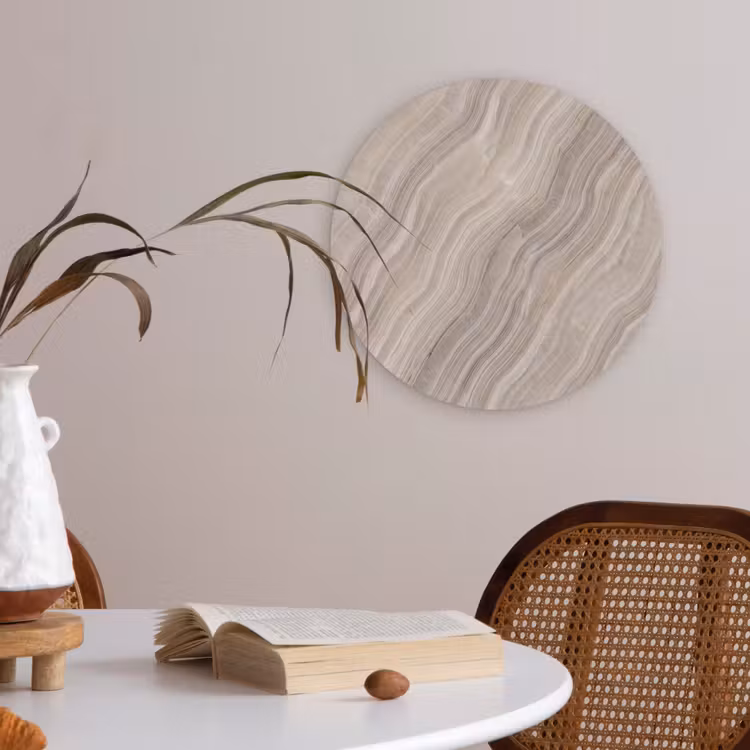 Textuur - Golvend - Abstract - Modern - Beige Akoestische PET Vilt - Rond klein -sfeer3