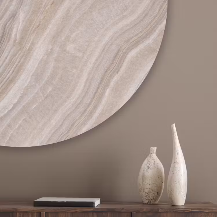 Textuur - Golvend - Abstract - Modern - Beige Akoestische PET Vilt - Rond klein -sfeer5_closeup