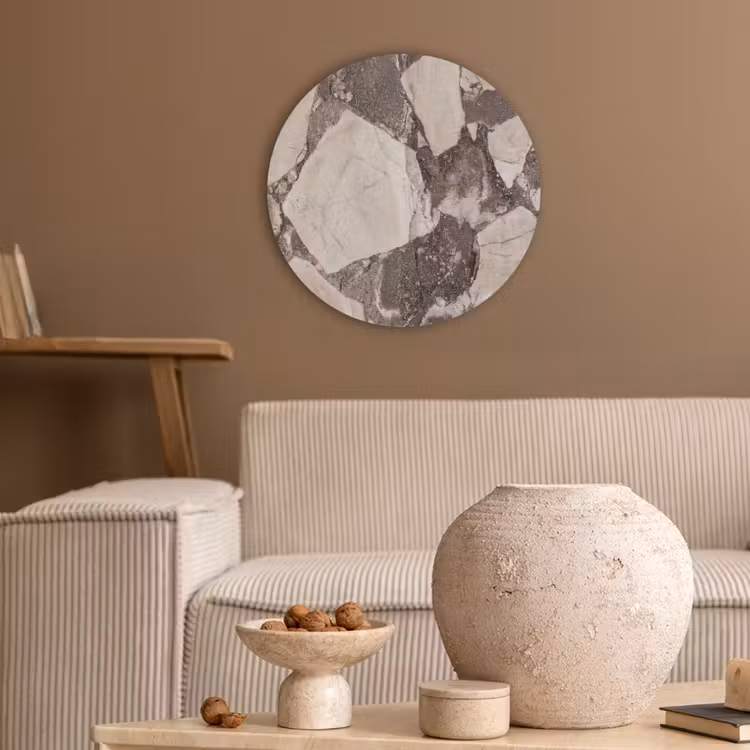 Textuur - Marmer - Abstract - Beige - Bruin Akoestische PET Vilt - Rond klein -sfeer1