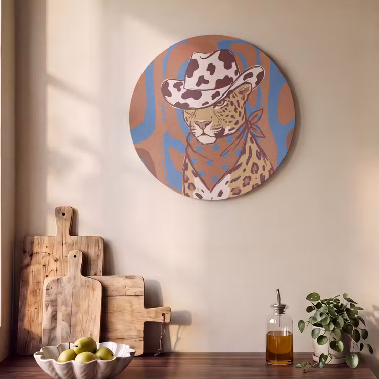 Dieren - Cowboyhoed - Modern - Illustratie - Bruin Akoestische PET Vilt - Rond klein -sfeer2