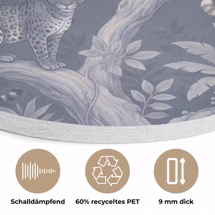 Dieren - Jungle - Illustratie - Bomen - Blauw Akoestische PET Vilt - Rond klein -closeup_DE