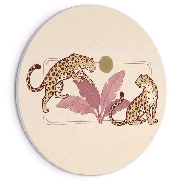 Dieren - Kat - Jungle - Illustratie - Beige Akoestische PET Vilt - Rond klein -3d