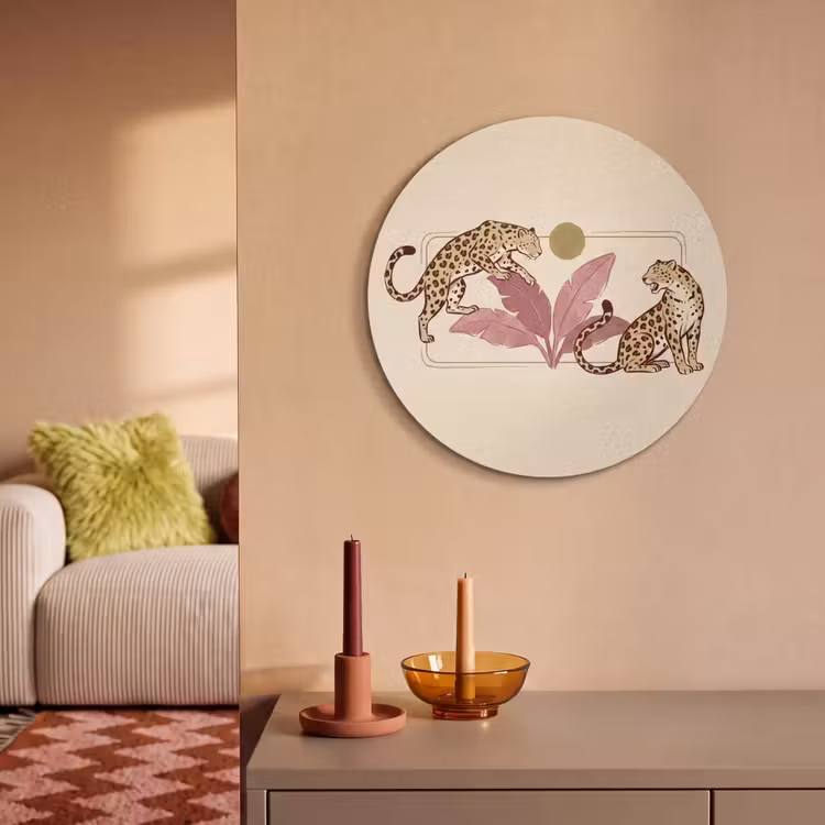 Dieren - Kat - Jungle - Illustratie - Beige Akoestische PET Vilt - Rond klein -sfeer1