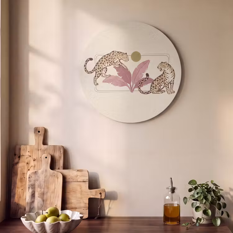 Dieren - Kat - Jungle - Illustratie - Beige Akoestische PET Vilt - Rond klein -sfeer2