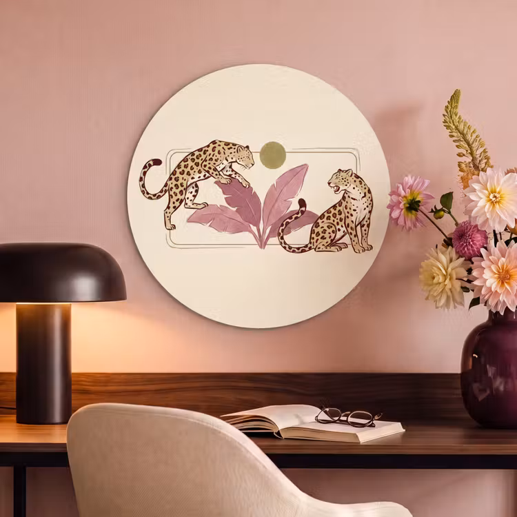 Dieren - Kat - Jungle - Illustratie - Beige Akoestische PET Vilt - Rond klein -sfeer3