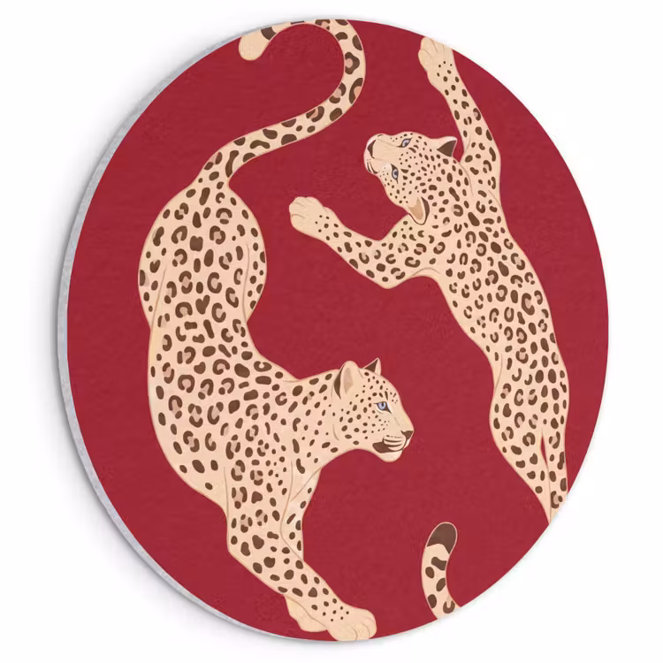 Dieren - Luipaard - Abstract - Rood - Modern Akoestische PET Vilt - Rond klein -3d