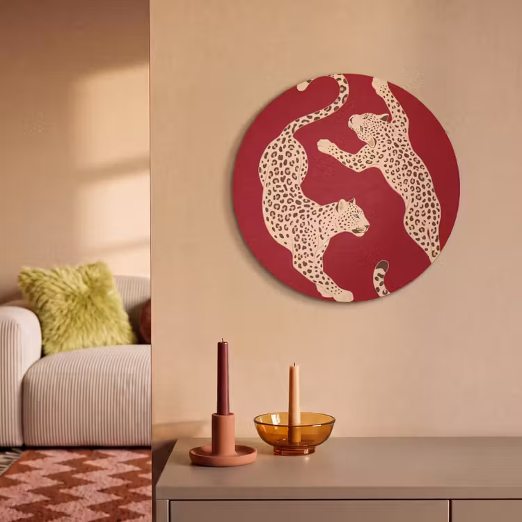 Dieren - Luipaard - Abstract - Rood - Modern Akoestische PET Vilt - Rond klein -sfeer1