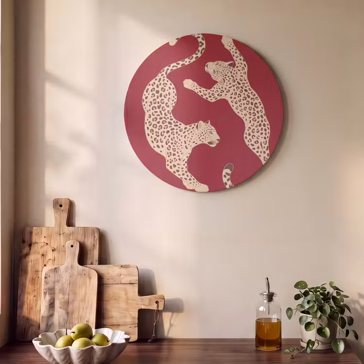 Dieren - Luipaard - Abstract - Rood - Modern Akoestische PET Vilt - Rond klein -sfeer2