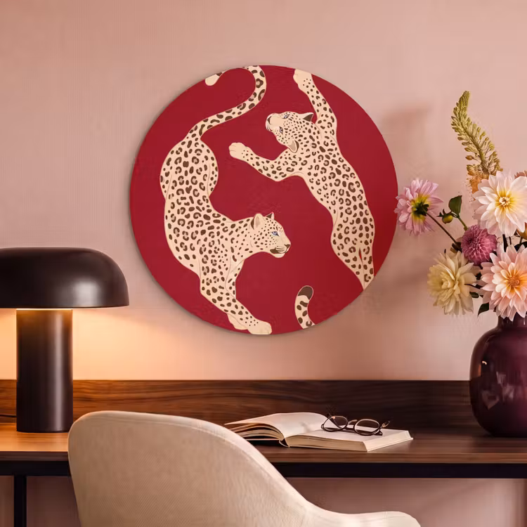 Dieren - Luipaard - Abstract - Rood - Modern Akoestische PET Vilt - Rond klein -sfeer3