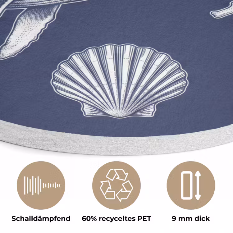 Dieren - Zeeleven - Oceaan - Graveren - Blauw Akoestische PET Vilt - Rond klein -closeup_DE