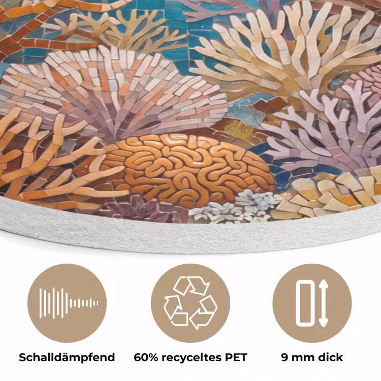 Dieren - Mozaïek - Oceaan - Koraal - Blauw Akoestische PET Vilt - Rond klein -closeup_DE