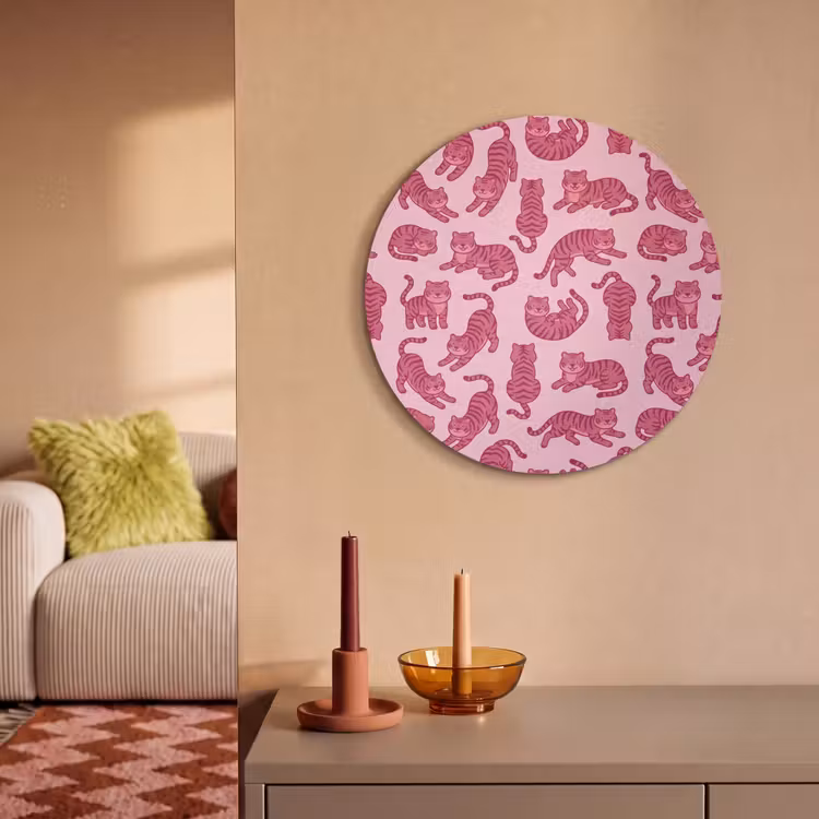 Dieren - Patroon - Roze - Speels - Cartoon Akoestische PET Vilt - Rond klein -sfeer1