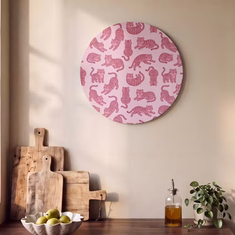 Dieren - Patroon - Roze - Speels - Cartoon Akoestische PET Vilt - Rond klein -sfeer2