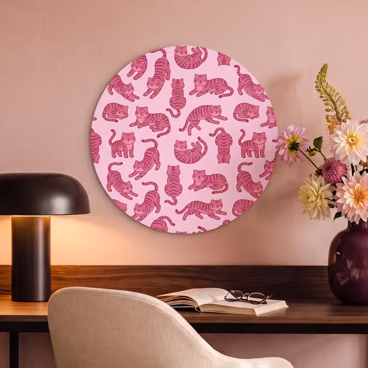 Dieren - Patroon - Roze - Speels - Cartoon Akoestische PET Vilt - Rond klein -sfeer3