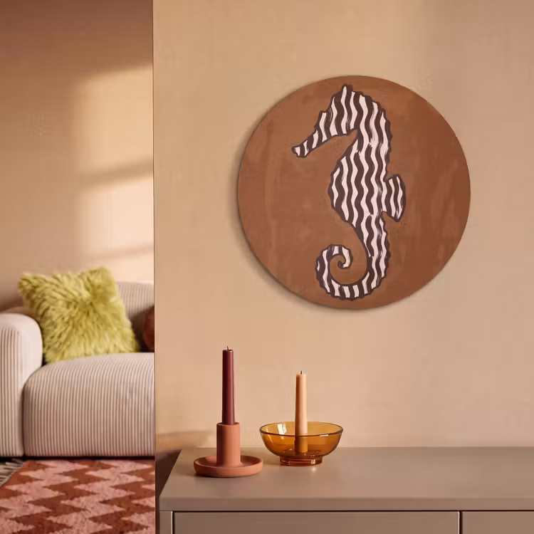 Dieren - Zeepaardje - Abstract - Bruin - Strepen Akoestische PET Vilt - Rond klein -sfeer1