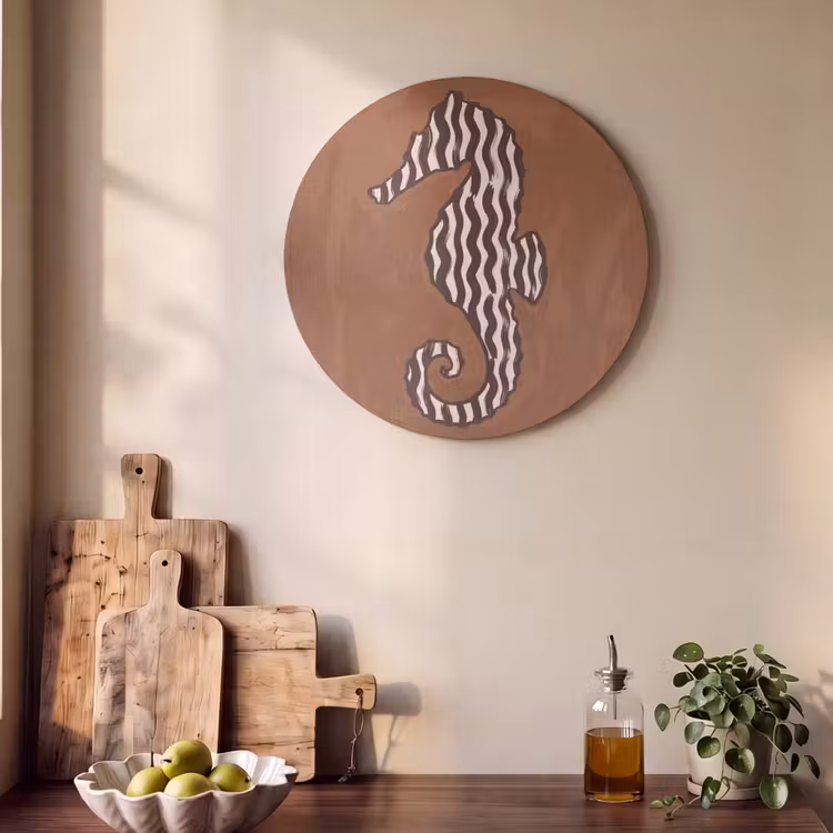 Dieren - Zeepaardje - Abstract - Bruin - Strepen Akoestische PET Vilt - Rond klein -sfeer2