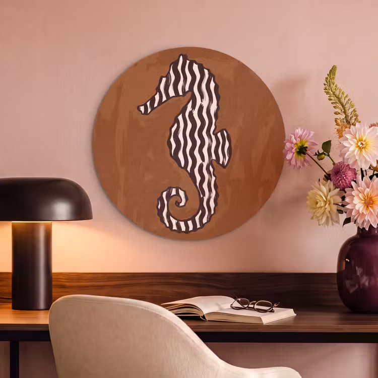 Dieren - Zeepaardje - Abstract - Bruin - Strepen Akoestische PET Vilt - Rond klein -sfeer3
