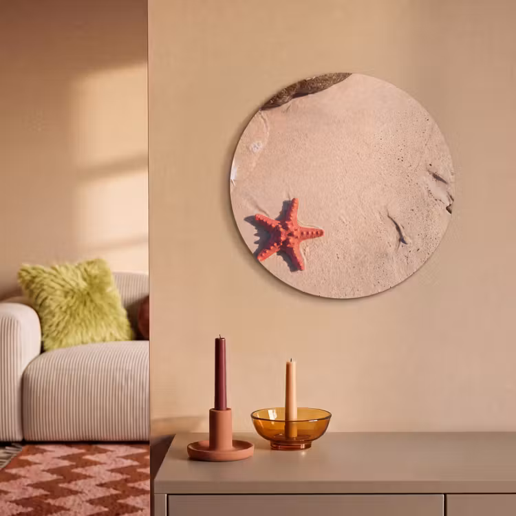 Dieren - Strand - Zee - Natuur - Rood Akoestische PET Vilt - Rond klein -sfeer1