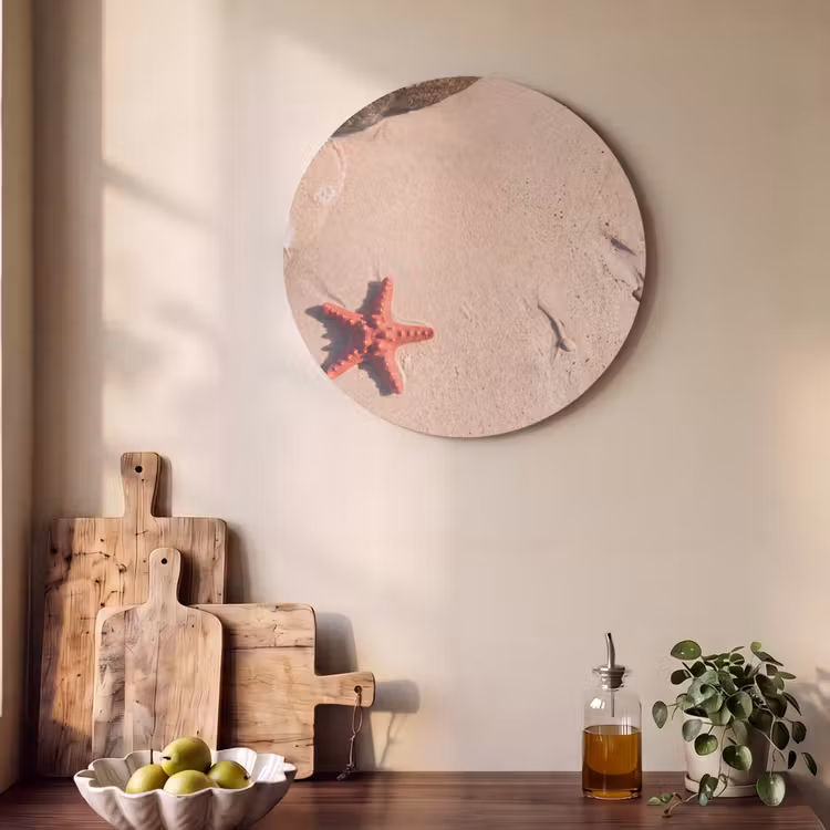 Dieren - Strand - Zee - Natuur - Rood Akoestische PET Vilt - Rond klein -sfeer2