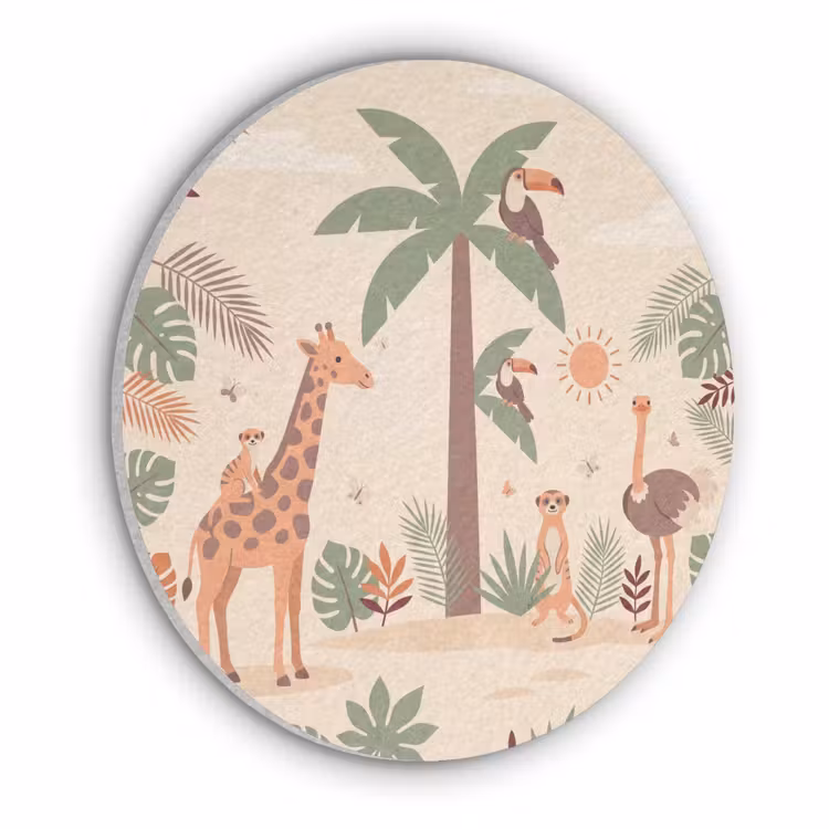 Dieren - Tropisch - Safari - Kleurrijk Akoestische PET Vilt - Rond klein -3d