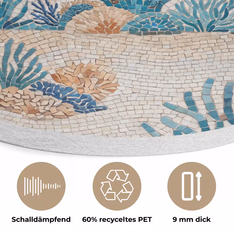 Dieren - Onderwater - Natuur - Mozaïek - Blauw Akoestische PET Vilt - Rond klein -closeup_DE