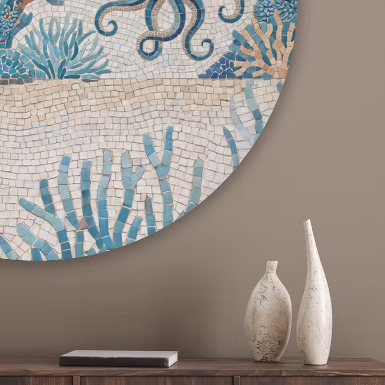 Dieren - Onderwater - Natuur - Mozaïek - Blauw Akoestische PET Vilt - Rond klein -sfeer5_closeup