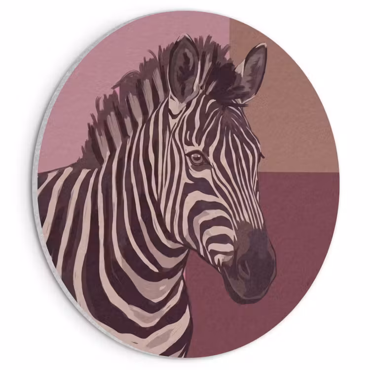 Dieren - Zebrahoofd - Wildlife - Modern - Bruin Akoestische PET Vilt - Rond klein -3d