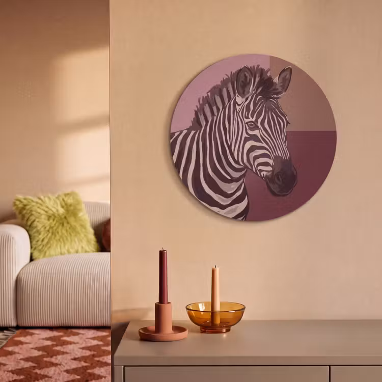 Dieren - Zebrahoofd - Wildlife - Modern - Bruin Akoestische PET Vilt - Rond klein -sfeer1