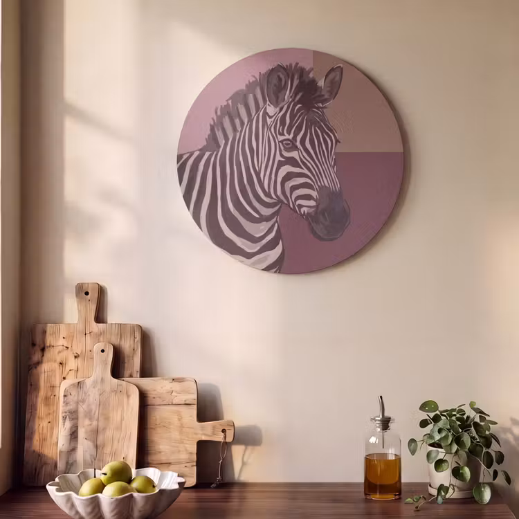 Dieren - Zebrahoofd - Wildlife - Modern - Bruin Akoestische PET Vilt - Rond klein -sfeer2