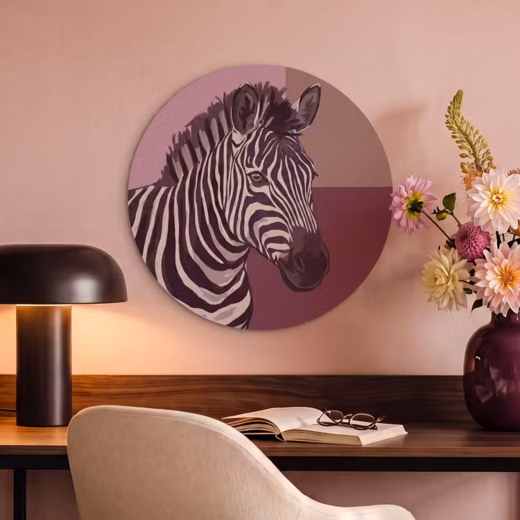Dieren - Zebrahoofd - Wildlife - Modern - Bruin Akoestische PET Vilt - Rond klein -sfeer3