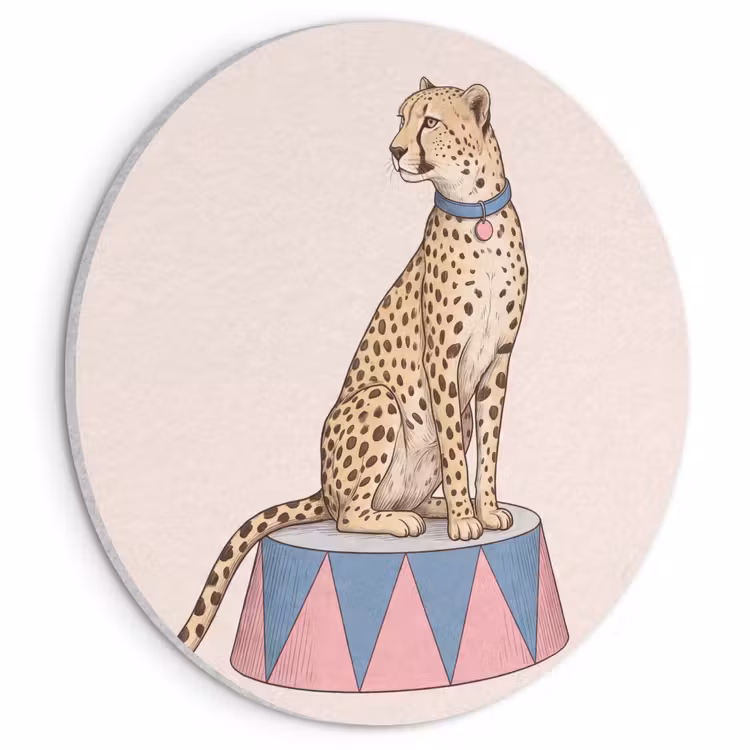 Dieren - Circus - Illustratie - Vintage - Roze Akoestische PET Vilt - Rond klein -3d